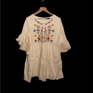 Shein White Floral Embroidered Babydoll Dress Large
